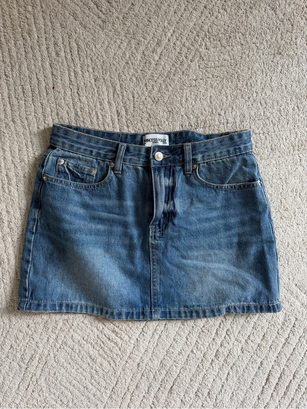 Princess Polly Arrte Mid Rise Denim Mini Skirt - Mid Wash